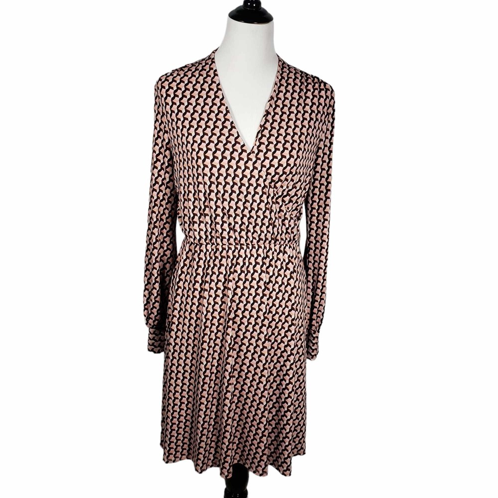 Adrianna Papell size Medium Pink Brown White Long Sleeve Stretchy Dress NWT